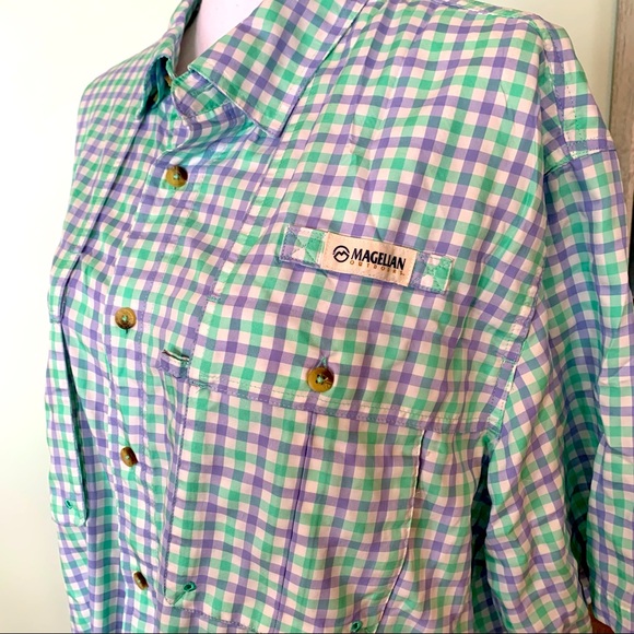 🏷️Men’s Magellan Outdoors Fish Gear MagWick Plaid Vented Shirt Large L - Picture 3 of 8